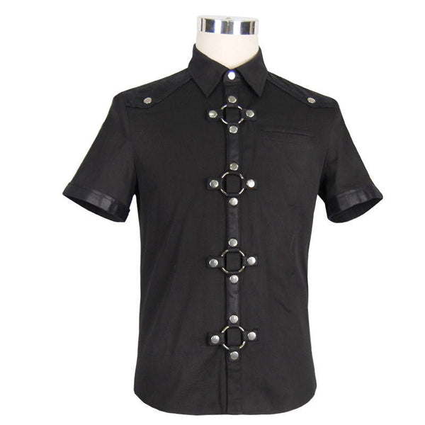 SiaLinda for Men: Hemd Heidar, kurzärmlig, kreuzförmige Druckknöpfe, schwarz - SiaLinda.com